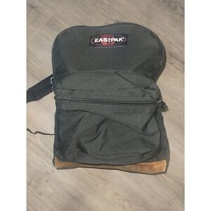Vintage 90s Eastpak Suede Leather Bottom Black  YKK zippers Made In USA
